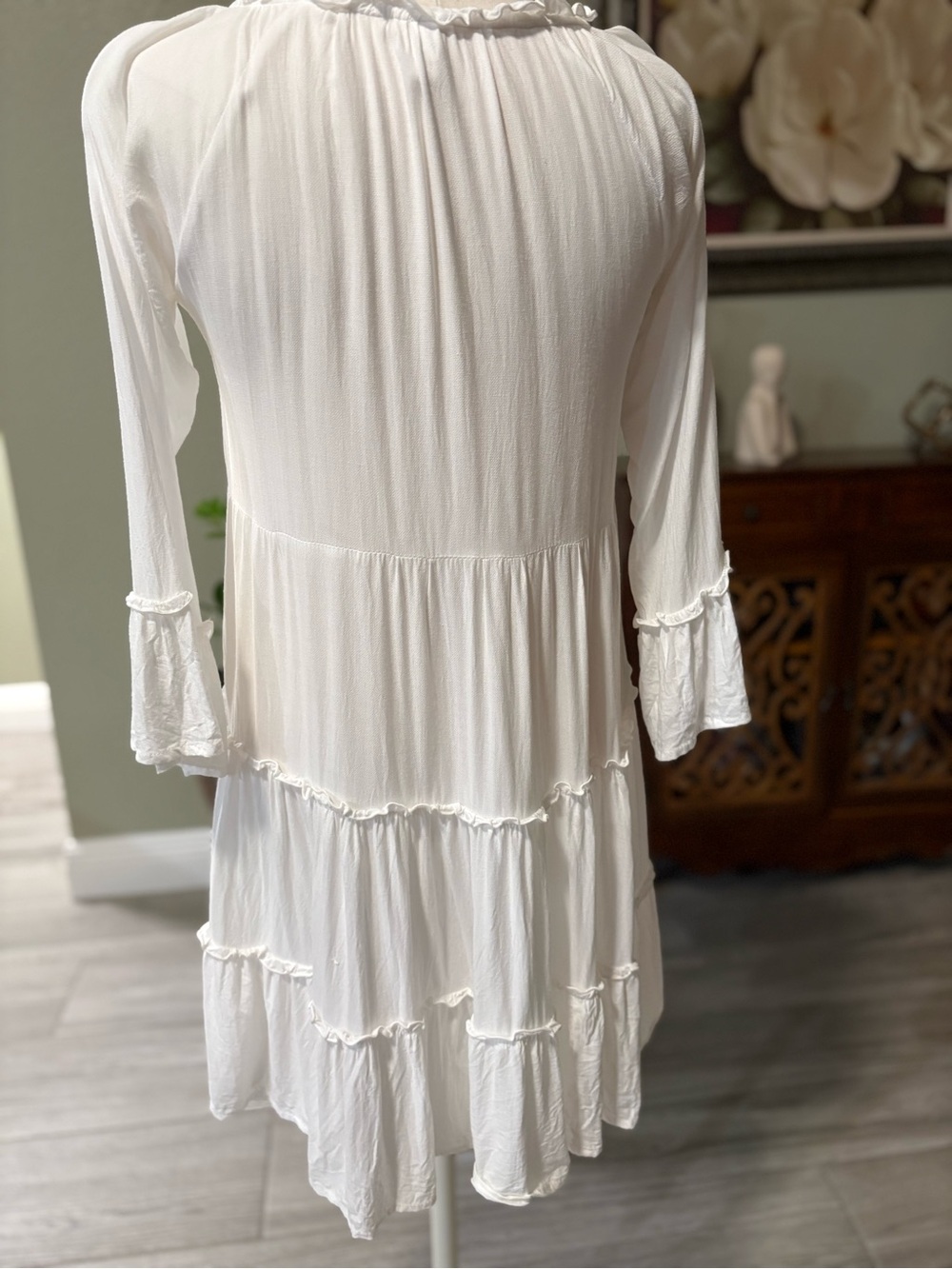 Cream Tiered Tassel-Front Mini Dress - Picture 2 of 8